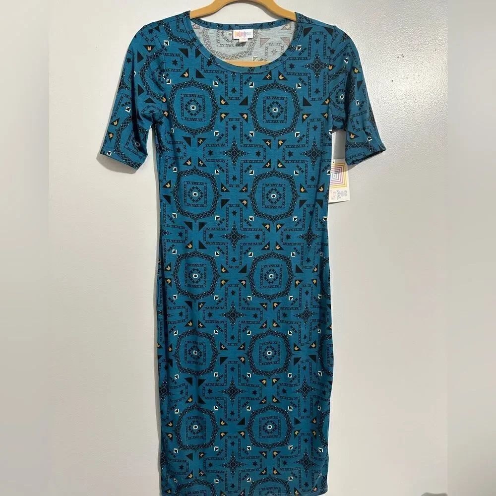 LuLaRoe Julia Dress Aztec Teal NWT - XS